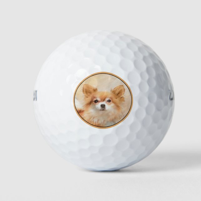Chihuahua Long-Haired Dog Painting Original Art Golf Balls (Front)