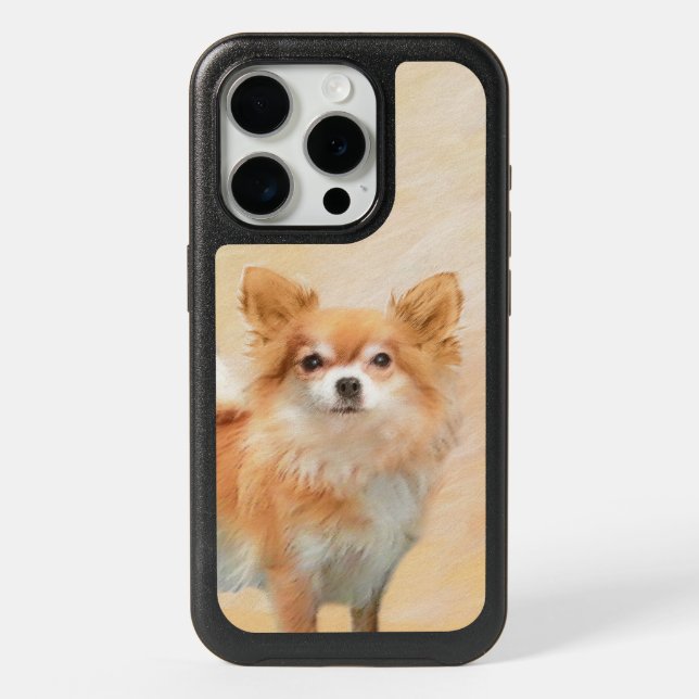 Chihuahua Long-Haired Dog Painting Original Art iPhone 15 Pro Case (Back)