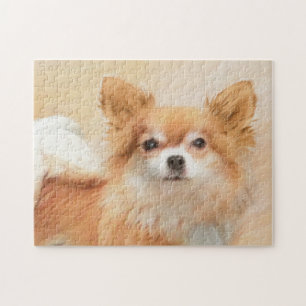 Chihuahua Long-Haired Dog Painting Original Art Jigsaw Puzzle