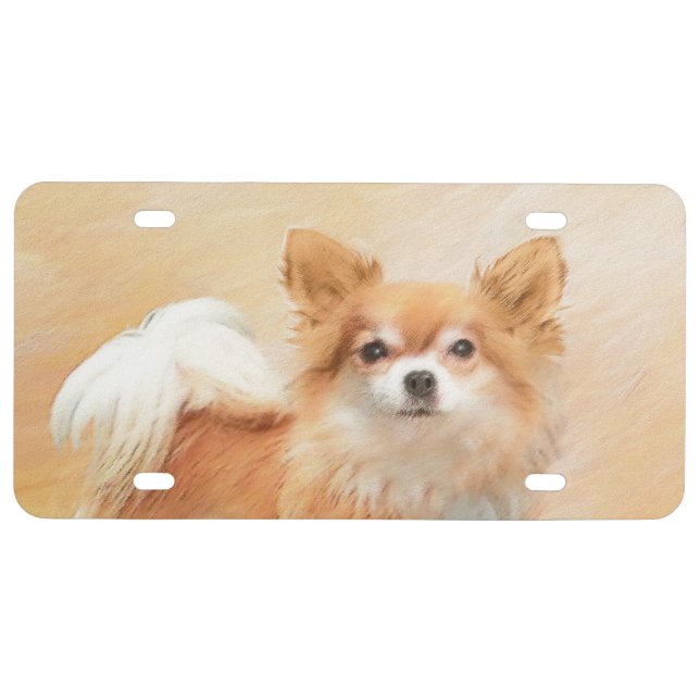 Chihuahua Long-Haired Dog Painting Original Art License Plate (Front)