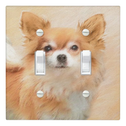 Chihuahua Long_Haired Dog Painting Original Art Light Switch Cover