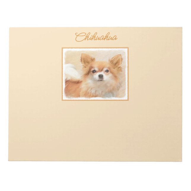 Chihuahua Long-Haired Dog Painting Original Art Notepad (Front)