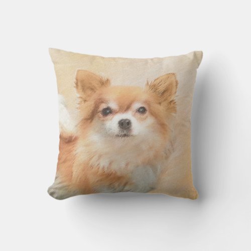 Chihuahua Long_Haired Dog Painting Original Art Outdoor Pillow