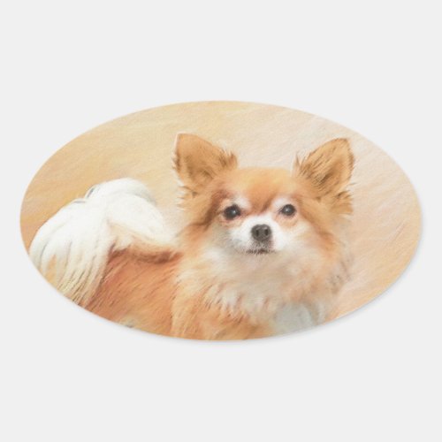 Chihuahua Long_Haired Dog Painting Original Art Oval Sticker