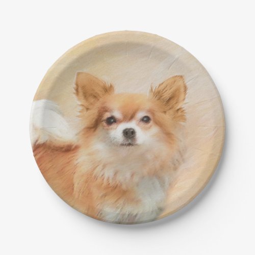 Chihuahua Long_Haired Dog Painting Original Art Paper Plates