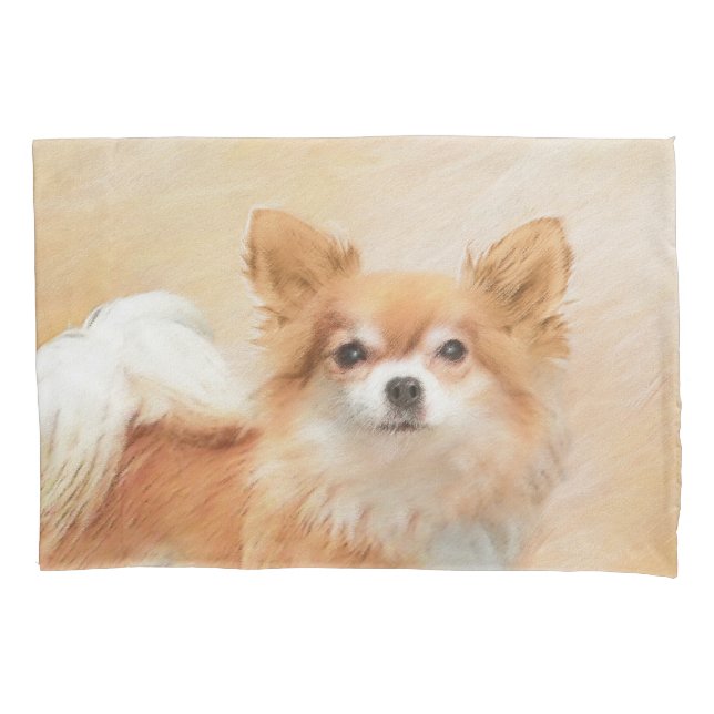 Chihuahua Long-Haired Dog Painting Original Art Pillow Case (Front)