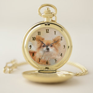Chihuahua Long-Haired Dog Painting Original Art Pocket Watch