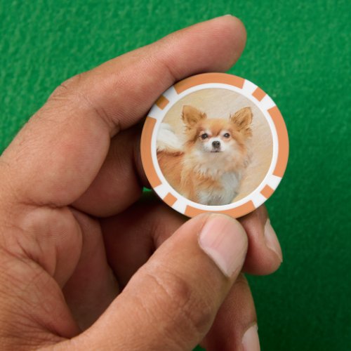 Chihuahua Long_Haired Dog Painting Original Art Poker Chips