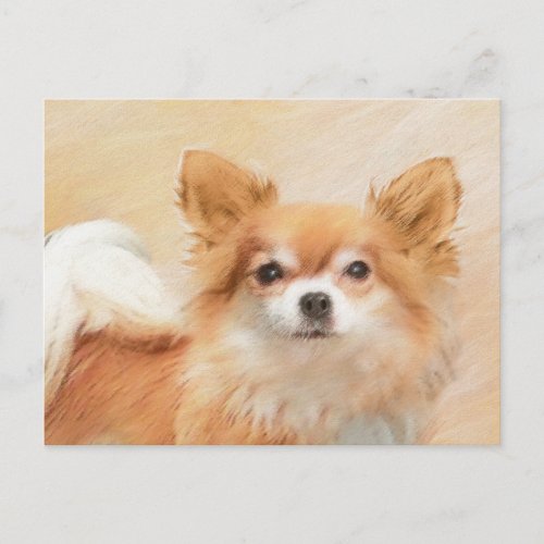 Chihuahua Long_Haired Dog Painting Original Art Postcard