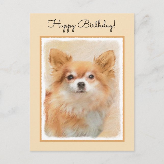 Chihuahua Long-Haired Dog Painting Original Art Postcard (Front)