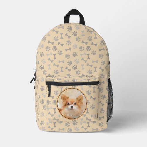 Chihuahua Long_Haired Dog Painting Original Art Printed Backpack