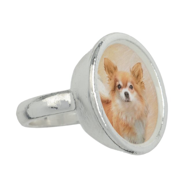 Chihuahua Long-Haired Dog Painting Original Art Ring (Side)