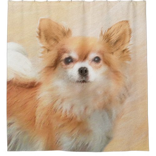 Chihuahua Long_Haired Dog Painting Original Art Shower Curtain