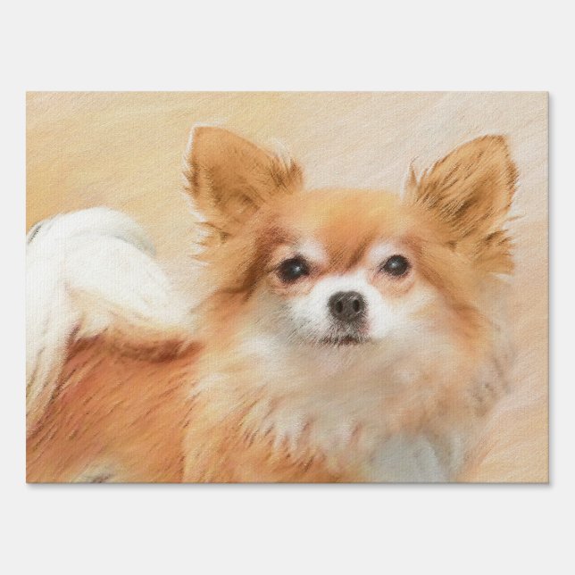 Chihuahua Long-Haired Dog Painting Original Art Sign (Front)