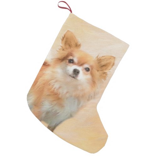 Chihuahua Long_Haired Dog Painting Original Art Small Christmas Stocking