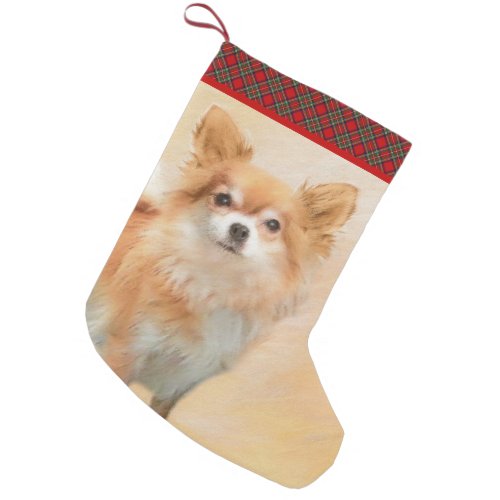 Chihuahua Long_Haired Dog Painting Original Art Small Christmas Stocking