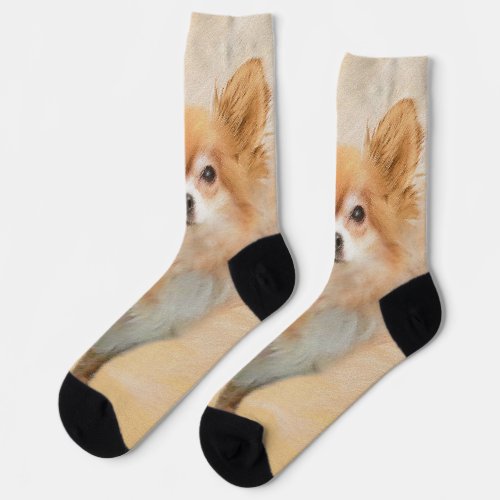 Chihuahua Long_Haired Dog Painting Original Art Socks