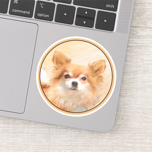 Chihuahua Long-Haired Dog Painting Original Art Sticker (Detail)
