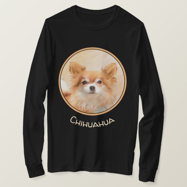Chihuahua Long-Haired Dog Painting Original Art T-Shirt (Design Front)