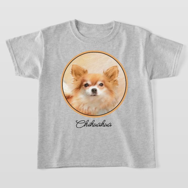 Chihuahua Long-Haired Dog Painting Original Art T-Shirt (Laydown)