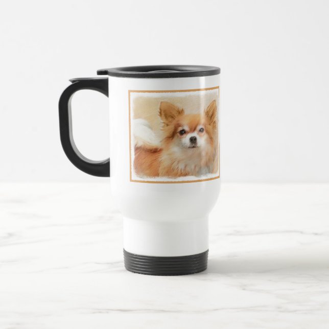 Chihuahua Long-Haired Dog Painting Original Art Travel Mug (Left)