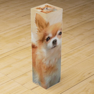 Chihuahua Long-Haired Dog Painting Original Art Wine Box