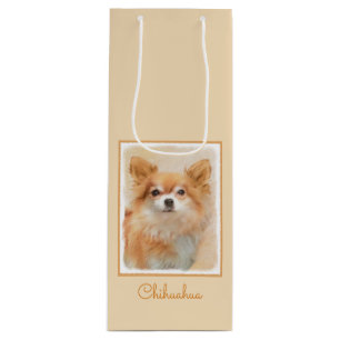 Chihuahua Long-Haired Dog Painting Original Art Wine Gift Bag