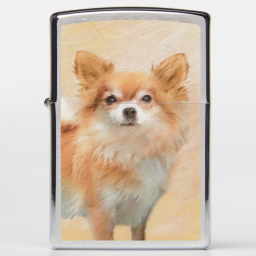 Chihuahua Long_Haired Dog Painting Original Art Zippo Lighter