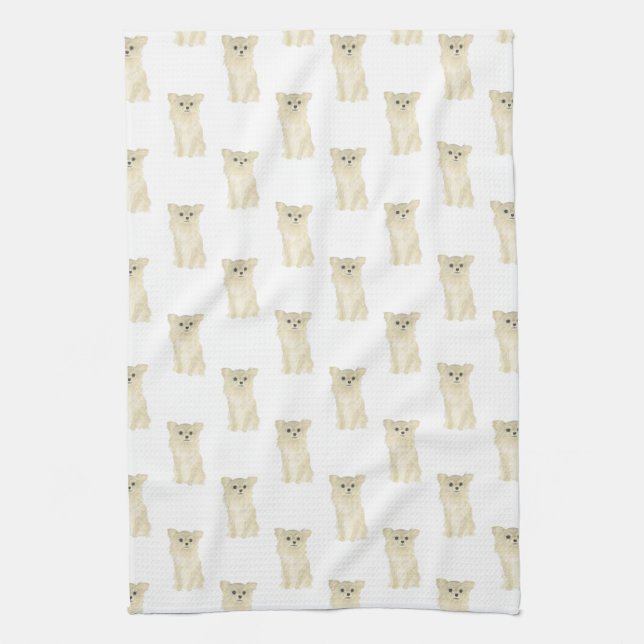 Chihuahua (Long Haired, Fawn) Kitchen Towel (Vertical)