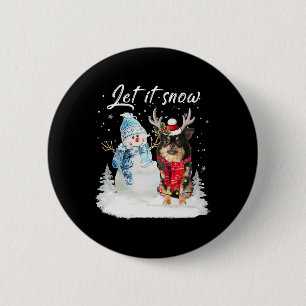 Chihuahua Long Haired Santa Dog Christmas Snowman Button