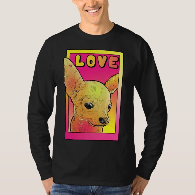 Chihuahua Love Pink And Yellow Pop Art T-Shirt (Front)
