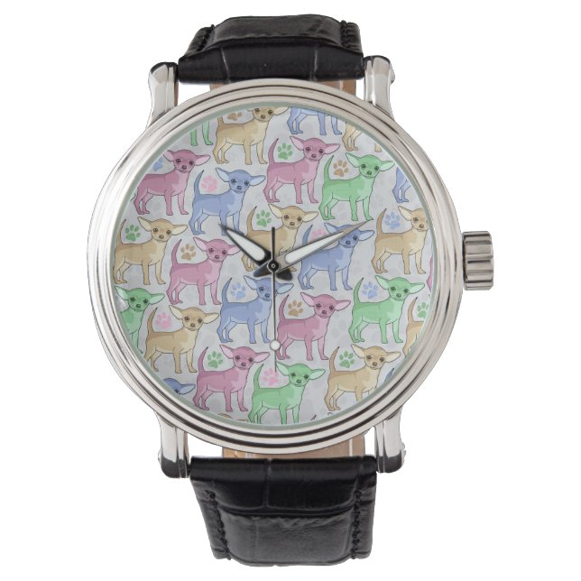 Chihuahua Lover Colorful Pattern Watch (Front)