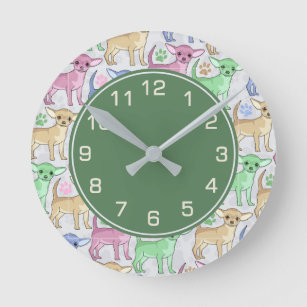 Chihuahua Lover Green Numbered Round Clock