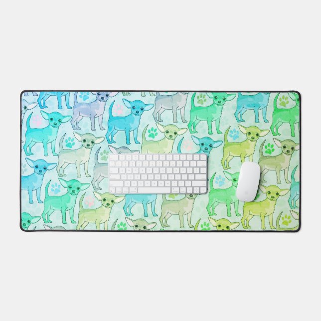 Chihuahua Lover Pattern Green Desk Mat (Keyboard & Mouse)