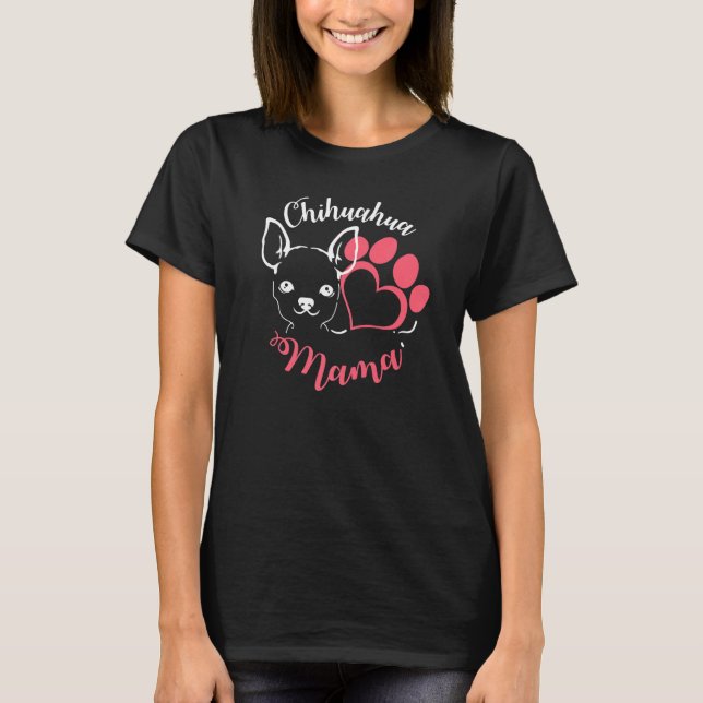 Chihuahua Mama Dog Cute Paw Print Heart T-Shirt (Front)