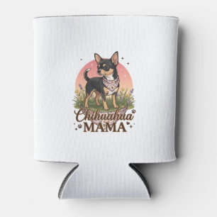 Chihuahua Mama Dog Pink Floral Bandana_1 Can Cooler