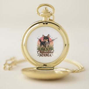 Chihuahua Mama Dog Pink Floral Bandana_1 Pocket Watch