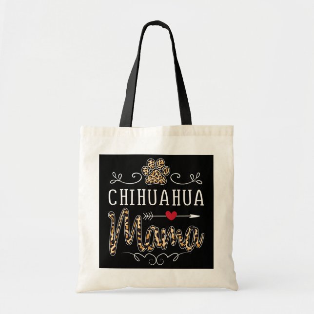 Chihuahua Mama Leopard Print Funny Dog Mom Tote Bag (Front)