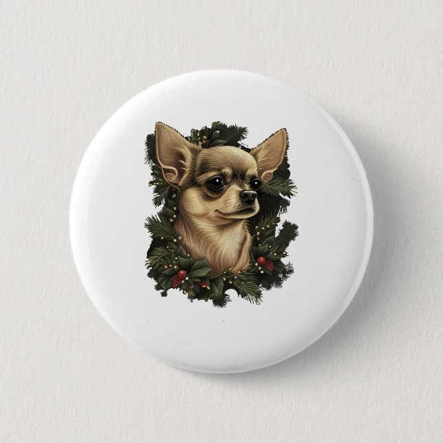 Chihuahua  Merry Christmas  X-Mas Tree  Cute     Button (Front)