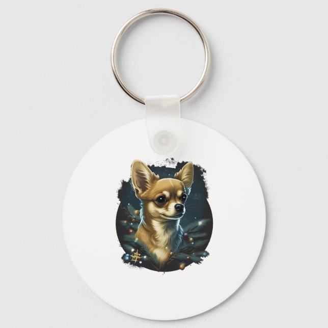 Chihuahua  Merry Christmas  X-Mas Tree  Cute    Keychain (Front)