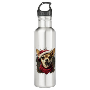 Chihuahua Merry Christmas X-Mas Tree Cute Stainless Steel Water Bottle