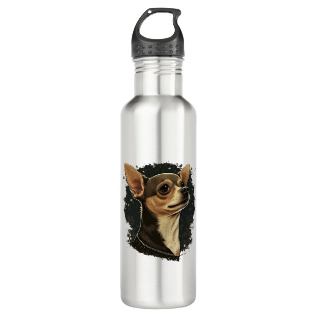 Chihuahua  Merry Christmas  X-Mas Tree  Cute      Stainless Steel Water Bottle (Front)