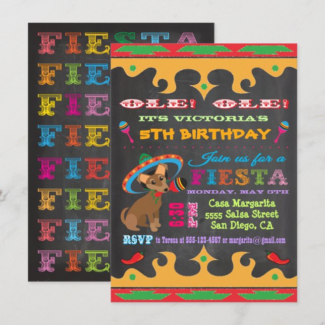 Chihuahua Mexican Fiesta Birthday Party Invitation (Front/Back)