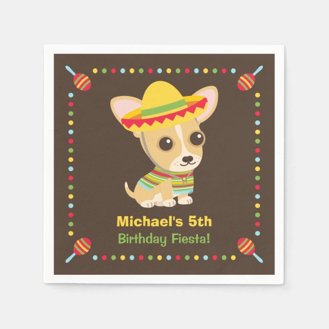 Chihuahua Mexican Kids Fiesta Party Supplies Paper Napkins (Front)