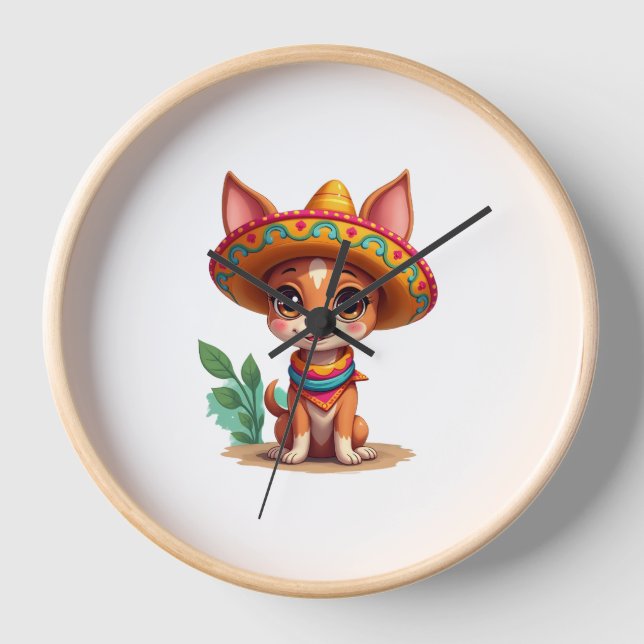 Chihuahua  Mexico  Cinco de Mayo  Funny Dog   (3) Clock (Front)