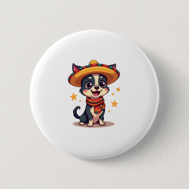 Chihuahua  Mexico  Cinco de Mayo  Funny Dog  Copy Button (Front)