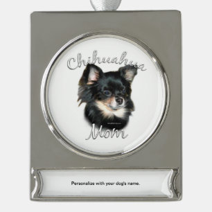 Chihuahua Mom 2 Silver Plated Banner Ornament