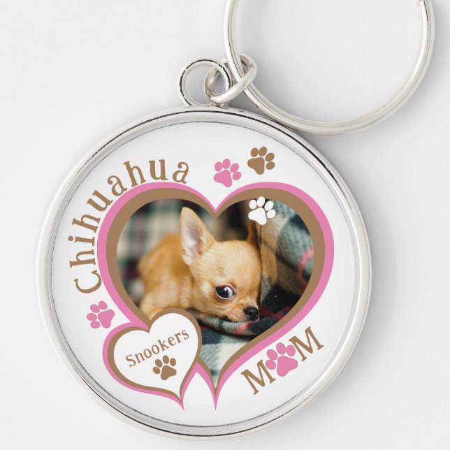 Chihuahua Mom Personalized Name and Photo Keychain (Front)