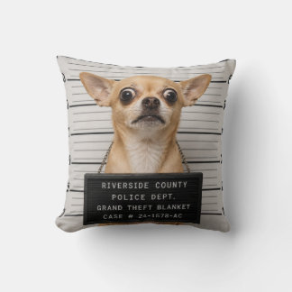 Chihuahua Mugshot: Grand Theft Blanket Throw Pillow