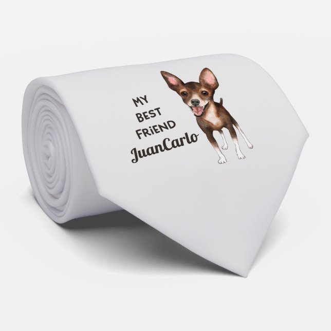 Chihuahua My Best Friend Custom Name Neck Tie (Rolled)